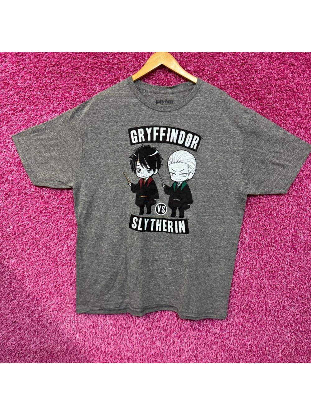Harry Potter Gryffindor vs Draco Malfoy Slytherin chibi style T-shirt size 2xl